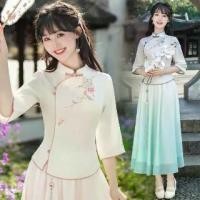 ราคา ชุดเสื้อผ้าฤดูร้อน สไตล์จีน เทรนด์จีน ทำจากผ้าฝ้ายลินิน แขนสั้น ปัก คอตั้ง ทรงสลิมฟิต สไตล์วรรณกรรมย้อนยุค เสื้อผ้าชา เสื้อผ้าผู้หญิง มาใหม่ ผ้า ซิ่น ตีนจก ชุด ผ้า ไทย คน อ (1731324240789865753)