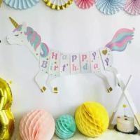 ราคา ธงแบนเนอร์ม้ายูนิคอร์น Happy Birthday ป้ายHappy birthday ป้ายวันเกิด Unicorn (1729599701736262285)