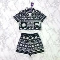 ราคา Boniga สีดำขาว Chang Thai Set เซ็ต 2 ชิ้นลายช้างแต่งปอมๆ เสื้อเชิ้ตกระดุมหน้าแต่งกระเป๋า + กางเกงขาสั้น ผ้าไหมญี่ปุ่นเบาสบาย มีซับใน (1730152710122014911)
