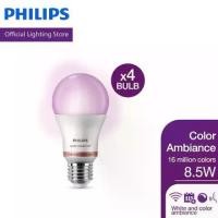 ราคา [แพ็ค4]Philips WiZ Color Ambiance bulb - หลอดไฟเปลี่ยนสีอัจฉริยะ เปลี่ยนสีได้ 16 ล้านสี 8.5 วัตต์ (1730924687916239190)