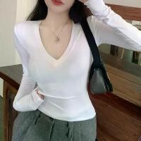 ราคา เสื้อยืดแขนยาวคอวีใหม่สำหรับผู้หญิงเสื้อชั้นฐาน เสื้อคอเต่าแขนกุดผู้หญิง เสื้อ คอปาด waffle flefle แฟชั่น หน้า ร้อน (1732263488616433975)