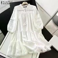 ราคา 【ขายขาดทุน】ชุดเดรสทรงเอวันหยุด ZANZEA คอวี มีพู่และเชือกผูก ลูกไม้ขึ้น แขนโคมไฟ 3/4 สีทึบ ความยาว Midi เช่า ชุด ออกงาน ball gown wedding dress infinity dress คล้อง คอ ชุ (1732016282307822789)