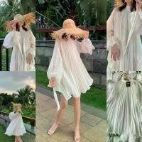 ราคา เดรสพลีทขาวแขนซีทรู ป้ายypy hand ribbon (1729604145912646170)