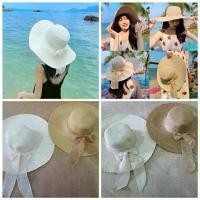 ราคา หมวกสาน หมวกไปทะเล ปีกกว้าง หมวกใส่ไปทะเล ตกแต่งด้วยริบบิ้นผ้า Big Ribbon Hat C034 (1729572317298133617)