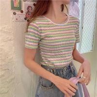 ราคา พร้อมส่ง pastel ribbon crop C1871 เสื้อท็อปเรนโบว์ เสื้อท็อปเรนโบว์ลายทาง (1729984141733234808)