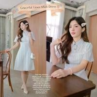 ราคา Romi"Oil" Graceful Lines Midi Dress (Blue) J587 ชุดเดรสสีฟ้า (คอปกลายทางแต่งกระดุมหัวใจ) จัดส่งเฉพาะจุด (1731371047589938633)