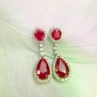 ราคา [COD] [Tiktok]Ruby Diamond Earrings ต่างหูเพชรทับทิม ทับทิมแท้ทรงลูกแพร์และทรงกลม ประดับล้อมด้วยเพชรแท้ (1732440979879921322)