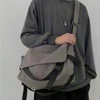 ราคา Men's canvas bag, large capacity shoulder bag, retro Japanese Harajuku style, lazy casual simple style. (1732334978883618690)