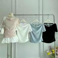 ราคา 901top 901 Korea Heart เสื้อคอถ่วงแขนสั้น แต่งดีเทลลูกไม้ ปักอะไหล่หัวใจ 901 COD (1731711026802689841)