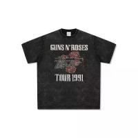 ราคา เสื้อยืดแขนสั้น 2022 มาใหม่ Rock Band และ Guns N' Roses สไตล์วินเทจฮิปฮอป ดีไซน์ซักและด้อย Tour 1991 (1731881921646462389)