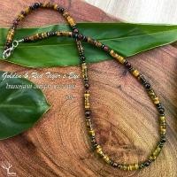 ราคา สร้อยคอ หินแท้ 100% " ไทเกอร์อาย (สองสี แดง เหลือง) " ขนาด 4mm หินนำโชค หินมงคล หินธรรมชาติ Tiger's Eye แฟชั่น (1732330382869825171)
