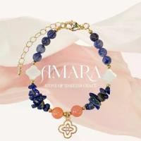 ราคา กำไล สร้อยข้อมือหินมงคล หินมูนสโตน โซดาไลท์ หินมุก | AMARA Bracelet - The pink moon and river in the night (1732363163821048998)
