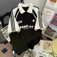 ราคา ProMan-เสื้อโปโลลายทางชาย เสื้อยืดพิมพ์ลายตัวอักษรคู่รัก ยอดนิยม ลำลอง แบบหลวม เสื้อโปโลผู้ชาย Men's polo shirts (1732310506290973626)