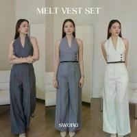 ราคา “ Melt vest set “ XS-XL เสื้อคล้องคอเปิดหลัง + กางเกงขายาวทรงกระบอก - Swana.ss (1731722660973153076)