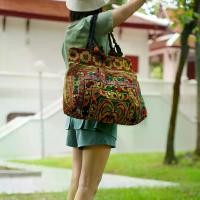 ราคา กระเป๋าสะพายข้าง ผ้าปัก มีซิป กระเป๋าม้ง Tote Thai Shoulder Shoppers Bag (1729993562546473576)