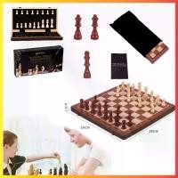 ราคา games-Wood Chess Set ชุดเกมกระดานหมากรุกพับได้ ชุดหมากฮอสหมากรุกแบบพกพา ชุดหมากรุกเริ่มต้น หมากรุกสากล หมากฮอส (1732258945374651658)