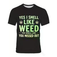 ราคา Men's Humorous Slogan Graphic T-Shirt - "Yes I Smell Like Weed" Bold Print, 3D Digital Printed Round Neck Short Sleeve Tee, Machine Washable Casual Summer Top in Black, Blue, Purple, Green, Khaki (173