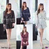 ราคา KT7821Set #สาวอวบ เสื้อครอปคอเหลี่ยม+กาวเกง ลายจุด Set #สาวอวบ Square neck crop top + glue Polka dot (1729852227197372595)