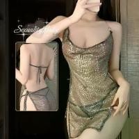 ราคา SexualityBaby ชุดซีทรูเซ็กซี่ ชุดนอนซีทรู ซีทรู สายเดี่ยว คอวีลึก เปิดหลัง glitter พร้อมส่งจากไทย (1731452713437267778)