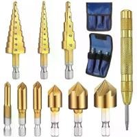 ราคา ชุดดอกสว่านเจาะขั้นบันได 10 ชิ้น ก้านหกเหลี่ยม 5 Flute Countersink Drill พร้อมศูนย์หมัด (1731959274243131048)