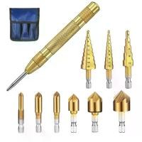 ราคา ชุดดอกสว่านเจาะขั้นบันได 10 ชิ้น ก้านหกเหลี่ยม 5 Flute Countersink Drill พร้อมศูนย์หมัด (1732150924705563808)