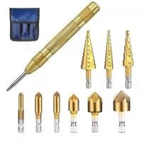 ราคา ชุดดอกสว่านเจาะขั้นบันได 10 ชิ้น ก้านหกเหลี่ยม 5 Flute Countersink Drill พร้อมศูนย์หมัด (1732102462704747835)