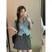 ราคา Chili Koko เสื้อเชิ้ตคอโปโลลายทางสีน้ำเงินแขนสั้น เสื้อแขนสั้นเอวลอยแฟชั่นเกาหลีสลิมของผู้หญิงฤดูร้อน w577 ขาย (1732238091333174458)