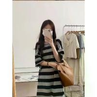 ราคา chili 2403#เสื้อผ้าผู้หญิงเดรส ลายทาง หลวมๆ เดรสยาว ชุดกระโปรงยาว คอกลม ขาว ดำ ลายขวาง มีของ พร้อมส่ง Outfits Clothing (1729612903320160440)
