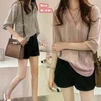 ราคา CHILI#เสื้อเชิ้ตคอวีลายทางสำหรับผู้หญิง ไซส์ใหญ่ หลวมและเข้ารูป เสื้อเชิ้ตลำลองแขนกลางอเนกประสงค์ แฟชั่นย้อนยุค สง่างามและเรียบง่าย ดีไซน์หน้าสั้นหลังยาว#W563 (1732041132978964947)