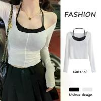 ราคา CHILI#เสื้อสายเดี่ยว คล้องคอ เซ็กซี่ + เสื้อยืดแขน ยาว เข้ารูป สองชิ้น เสื้อครอป#2668 Women Clothing (1731322986509863096)