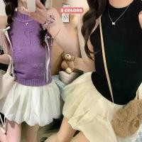 ราคา CHILI#เสื้อแขนกุดเปิดไหล่ เสื้อกั๊กคอฮอลเตอร์แบบเรียบง่าย เสื้อยืดคอเต่าครึ่งตัวเข้ารูป เสื้อถักฐาน#V116 (1732007014769461432)