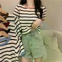 ราคา Grace&Chili 2676 เสื้อยืดไหมพรมผู้หญิง เสื้อยืดไหมพรม แขนสั้น ลายทาง คอกลม สีสันน่ารักสดใส Clothing Outfits (1729741667217803742)