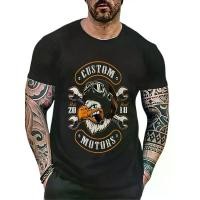 ราคา ถนนซุปเปอร์คูลตัวแทนวัฒนธรรมหัวรถจักร! เสื้อยืดลายปักลายปักลาย "CUSTOM MOTORS" Eagle Wrench Printed T-Shirt ลายปักลายปักลายสัก (1731902096450946711)