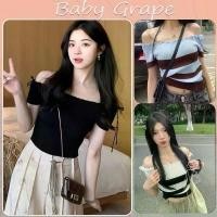 ราคา Baby Grape เสื้อเชิ้ตแขนสั้นถัก ไหล่เดียว ดีไซน์สวยหรู ทรงเข้ารูป สำหรับสาวฮอต เสื้อครอปเปิดไหล่ #44169 (1732262062936917400)