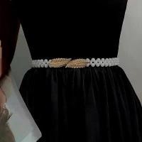 ราคา Women Pearl Waist Chain Pearl Inlaid Diamond Elastic Belt With Waist Decoration Thin Belt Beaded Elastic Belt สร้อยคอ (1731923986198332775)