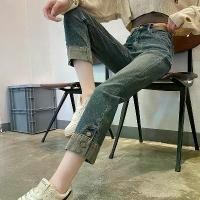 ราคา กางเกงยีนส์ทรงตรง ทรงสลิมฟิต เอวสูง สีซีเมนต์สีเทาควันบุหรี่ สำหรับผู้หญิง ฤดูใบไม้ร่วง 2024 มาใหม่ กางเกง Baguette ที่ดูดี (1731921540618684540)