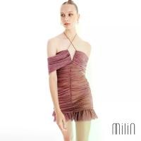 ราคา [MILIN] Foxy Dress - Crisscross off shoulder Ruched detailing at the front and back body conscious mini dress เดรสสั้นสายเดี่ยวไขว้ปาดไหล่ทรงเข้ารูปพอดีตัวแต่งรูด (1730999934276110794)