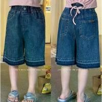 ราคา COCO ROOM กางเกงยีนส์เด็กผู้หญิง กางเกงขากระบอก 5 ส่วน แต่งชายขารุ่ยๆ (1697) (1732138625957529453)