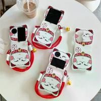 ราคา ส่งฟรี. New For OPPO Find N2 Flip N3 Flip Vivo X Flip Huawei P50 Pocket Nova Flip Pcoket2 Honor V Flip Xiaomo Mix Flip Casing Creative Fortune Cat Leather Phone Anti-fall Fashion Cover (17325300372786