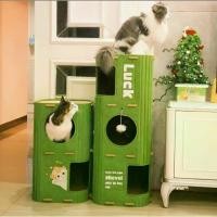 ราคา ส่งฟรี. บ้านแมว คอนโดแมว cat tree คอนโดแมวผ้าสักกะหลาด กล่องนอนแมว คอนโดแมว (1732583702783690516)