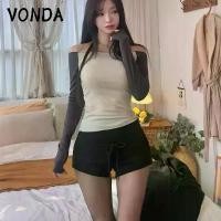 ราคา VONDA กางเกงขาสั้นทรงตรงเอวต่ำสีดำ กางเกงขายาวลำลองฤดูร้อนสำหรับผู้หญิง กางเกงทรงรัดรูปสะโพกรัดรูป กางเกงขาสั้นทรงเอเข้ารูปสำห shorts volleyball (1732152446328538736)