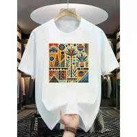 ราคา Men's Bohemian Style 100% Cotton T-Shirt | Breathable & Comfortable | Vibrant Geometric Print | Casual Round Neck, Short Sleeve | Summer Outdoor Wear | Unisex White Tee for Men and Women (173181485834