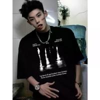 ราคา Shelw cotton short-sleepred T-shirt MEN'S American-style retro high street ruffle handsome stylish flow design print top (1730494868156680231)