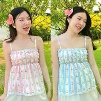 ราคา KF Flower เสื้อสายเดี่ยวลายดอกทิวลิป แต่งขอบลูกไม้ทั้งตัว (1731385644423939913)