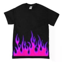ราคา เสื้อยืดลายไฟไวโอเล็ต - Fire Violet / Men Black Shirt with Flame Motif Rapper Oversize kaosmurah kaos fit body (1732029476621223019)