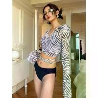 ราคา บิกินี่ ทรงสามเหลี่ยม แยก อก แขนยาว เสื้อเบลาส์ เซ็กซี่ เท่ สลิม ชุดชายหาด ลายม้าลาย เหมาะสำหรับวันหยุด ชุดว่ายน้ำ ใหม่ในปี 2025 (1731512853162461769)