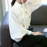 ราคา เสื้อเชิ้ต แขนโคมไฟ ผ้าซาติน วินเทจ สำหรับสุภาพสตรี คอผูกโบว์ ทรงหลวม เสื้อเบลาส์ เรียบหรู Women Clothing (1731608750340016821)