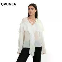 ราคา เสื้อเชิ้ตแขนยาว สำหรับผู้หญิง สีพื้น นัวเนีย คอวี วัสดุชีฟอง เสื้อเบลาส์ (1732411073214580637)