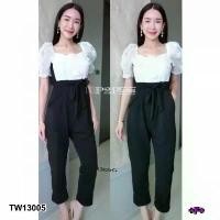 ราคา Garden Clothes ชุดจั๊มสูท จั้มสูทขายาวสีพื้นผูกเอว สีขาว-ดำ (1732225585930668735)