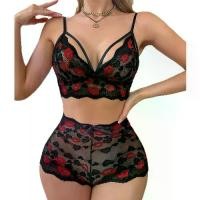 ราคา ชุดชั้นในเซ็กซี่ รวมยกทรงและกางเกงขาสั้นเข้าชุดกัน ปักด้วยริมฝีปากสีแดงลูกไม้ เหมาะสำหรับความรัก เครื่องแบบ อก (1732183353079006316)